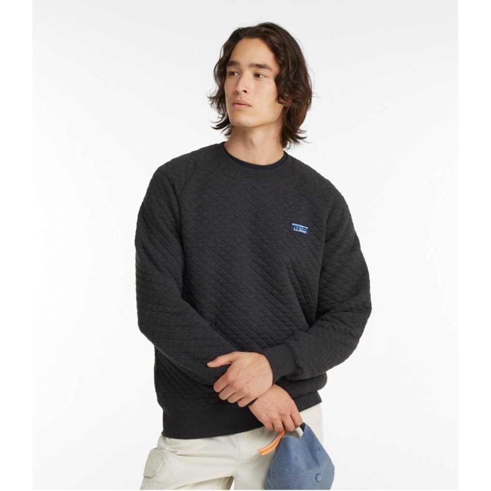 LL Bean Quilted Sweatshirt Crewneck Gray Diamond Stitch Pullover 510644 L